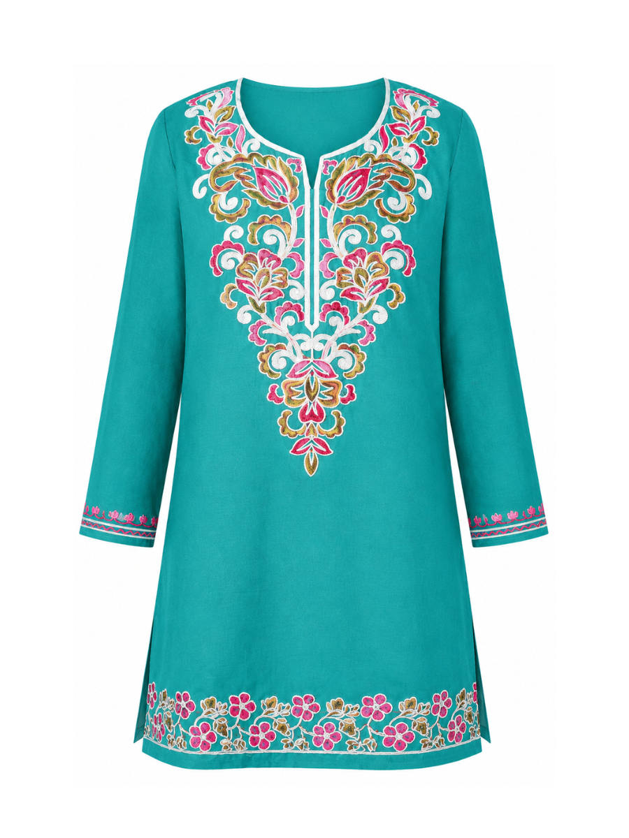 Noor : Aari embroidery summer kurti | Ocean Teal
